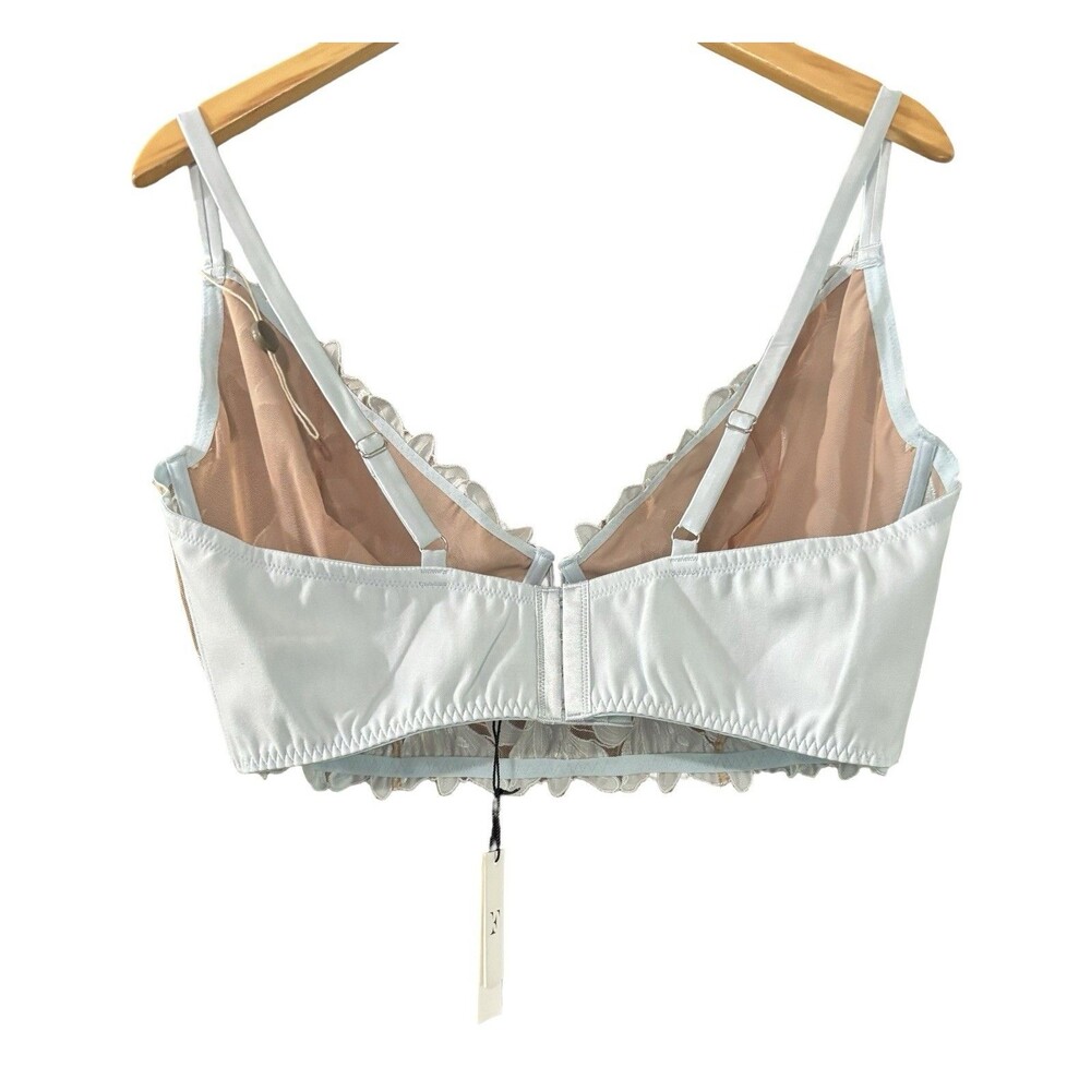Fleur du Mal Lily Embroidered Sheer Mesh Coquette Silk Glacier Bra Size 42DD NWT - Picture 3 of 7